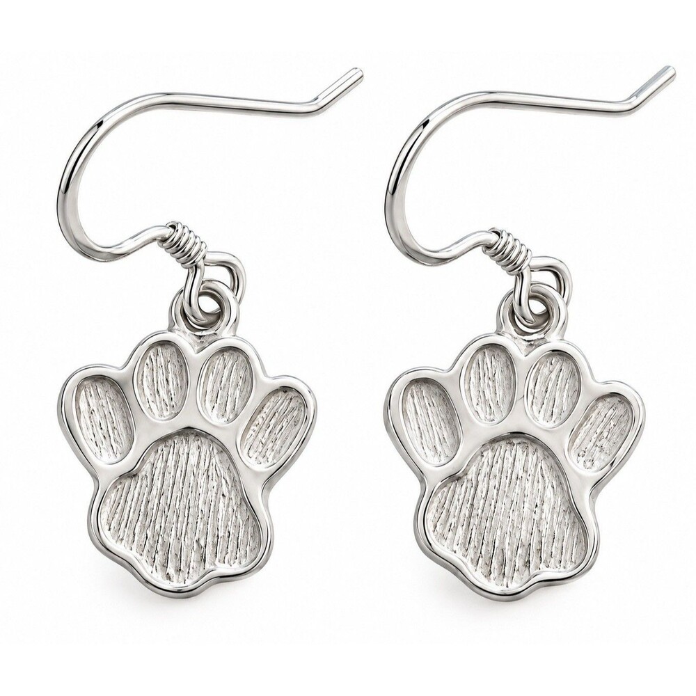 Sterling Silver Paw Print Drop Earrings Pet Lover Gift Dainty Dog Mom Jewelry